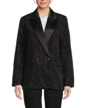 L'Agence Jericho Crystal Embellished Stretch Cotton Blazer - Black