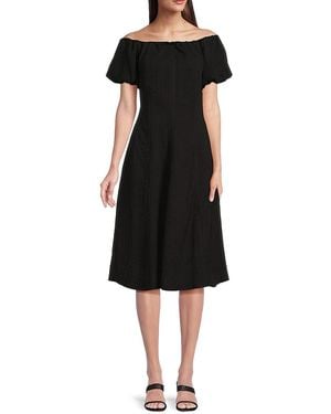 Sam Edelman Off-The-Shoulder Puff-Sleeve Midi-Dress - Black