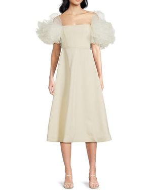 Giambattista Valli Tulle Puff-sleeve Stretch Midi-dress - Natural