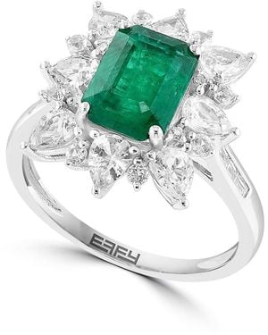 Effy 14K, Emerald, Sapphire & 0.09 Tcw Diamond Ring - Green