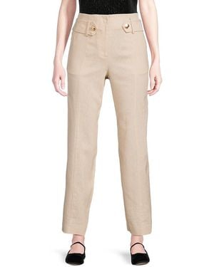 Halston Linen-Blend Seam Trousers - Natural