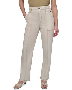 DKNY Contrast-Stitch High-Rise Straight-Leg Pants - Natural