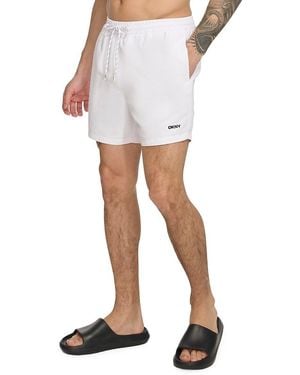 DKNY Standard Fit Flat Front Swim Shorts - White