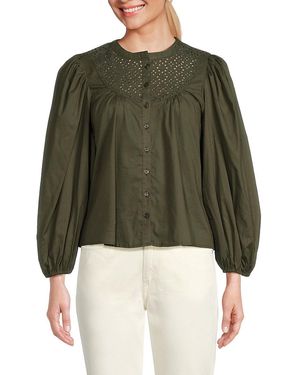 Joe's Jeans Puff Sleeve Eyelet Top - Green