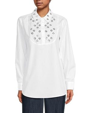 Tommy Hilfiger Embellished Yoke Placket Top - White