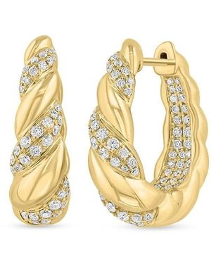 Effy 14K & 0.98 Tcw Diamond Hoop Earrings/0.84" - Metallic