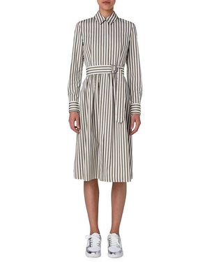 Akris Punto Striped Cotton Tie-Waist Shirtdress - Grey