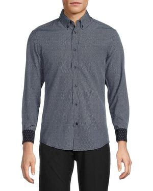 Report Collection Geometric Print Button Down Shirt - White