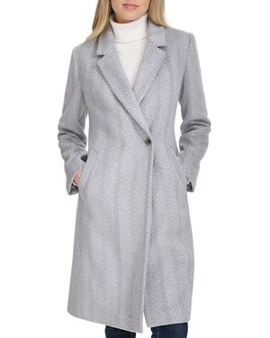 Cole Haan Herringbone Wool-Blend Coat - Gray