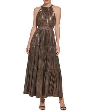 Eliza J Smocked Trim Tiered Maxi Dress - Brown