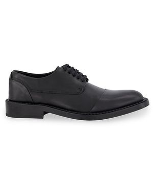 Karl Lagerfeld Label Cap Toe Leather Derby Shoes - Black