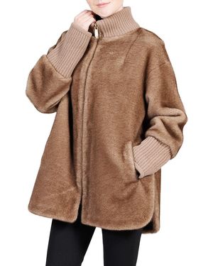 Belle Fare Faux Mink Knit-trim Coat - Brown