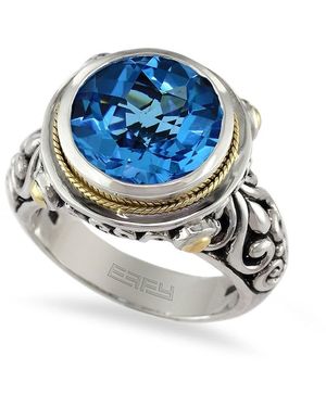 Effy ENY 18k Yellow Gold, Sterling Silver & Blue Topaz Engraved Ring