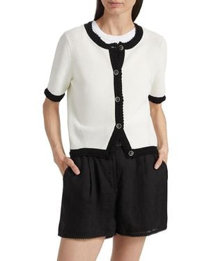 Veronica Beard Neroli Cotton Short-Sleeve Cardigan - White