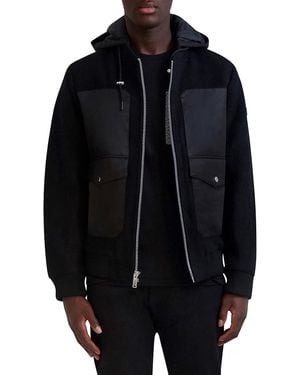 Karl Lagerfeld Mixed Media Hooded Zip Jacket - Blue