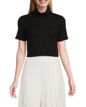 AREA STARS Anne Cropped Turtleneck Sweater Top - Black