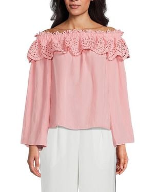 Ramy Brook Off-The-Shoulder Eyelet Ruffle Top - Black