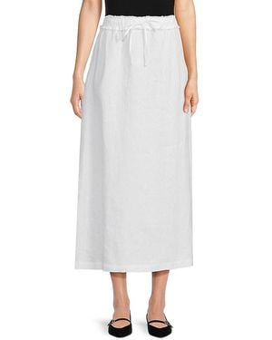 Saks Fifth Avenue 100% Linen Drawstring Maxi Skirt - White