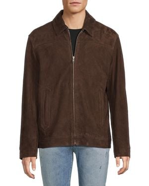 Slate & Stone Suede Zip-Up Racer Jacket - Brown