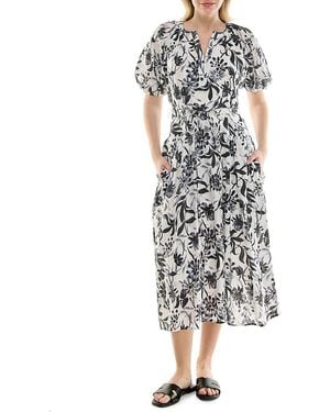 Nicole Miller Printed Crinkle Midi-Dress - White