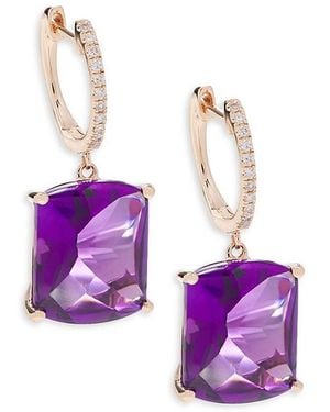 Effy 14k Rose Gold, 10.60 Tcw Amethyst & 0.09 Tcw Diamond Drop Earrings - Pink