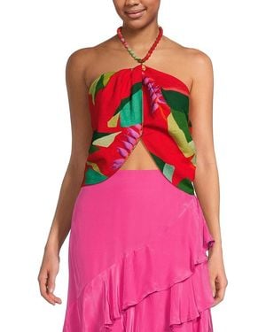 FARM Rio Linen Blend Crop Top - Pink