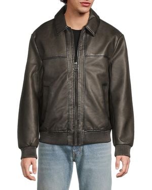 Guess Rib-Knit Trim Faux-Leather Jacket - Black