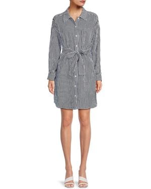 Saks Fifth Avenue Striped Belted Mini Shirtdress - Grey