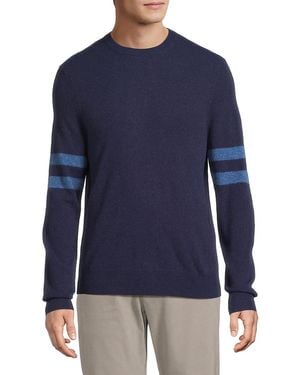 Saks Fifth Avenue 100% Cashmere Arm-Stripe Crewneck Sweater - Blue