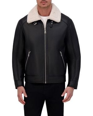 Kenneth Cole Faux Leather Bomber Jacket - Black