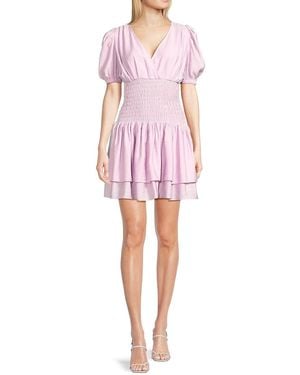 Lea & Viola Smock Tiered Mini Dress - Pink