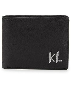 Karl Lagerfeld Embroidered Logo Leather Bifold Wallet - Black