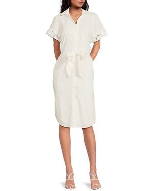 Tahari Floral-Print Stretch Cotton A-Line Dress - White