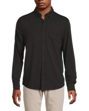 Kenneth Cole Stretch Cotton Point-Collar Woven Shirt - Black