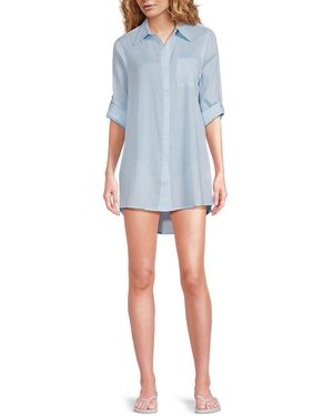 True Destinations Cotton Mini Shirtdress - Blue