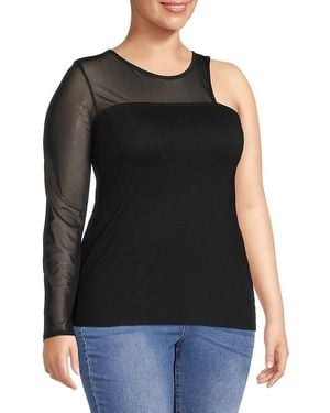 BLUEGREY Optical Illusion One Shoulder Mesh Top - Black
