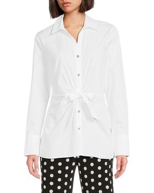 Halston Tie-Front Cotton Button-Up Shirt - White