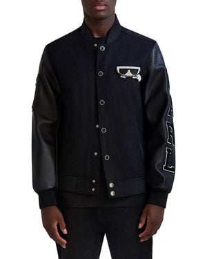 Karl Lagerfeld Logo Bomber Wool Blend Jacket - Blue