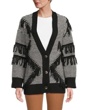 Joseph A Fringe-Trim Button-Front Cardigan - Black