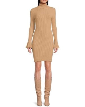 Bebe Solid Ribbed Mini Sweater Dress - Natural