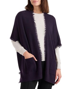 Amicale Fringe Trim Cashmere Open Cardigan - Blue