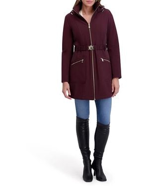 Kensie Softshell Belted Longline Jacket - Red