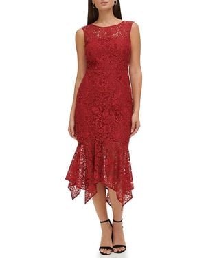 Kensie Asymmetric Lace Sheath Dress - Red