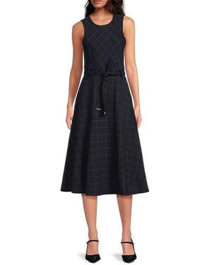 Calvin Klein Geometric Print Belted Midi-Dress - Black