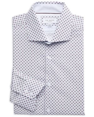 Ted Baker Medallion Print Slim Fit Cotton Blend Dress Shirt - White