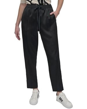 DKNY Pull On Tuxedo-Stripe Straight-Leg Woven Pants - Black