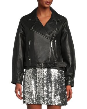 Walter Baker Santana Drop Shoulder Leather Biker Jacket - Black
