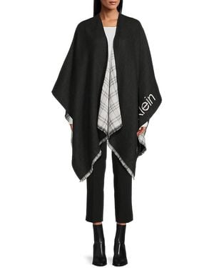 Calvin Klein Logo Fringe Ruana - Black