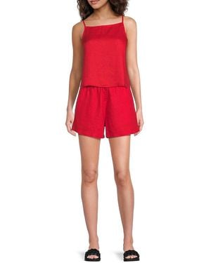 Saks Fifth Avenue 100% Linen Drawstring Shorts - Red