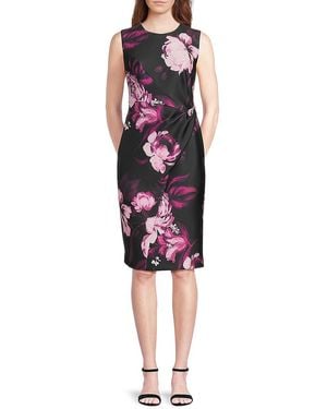 Calvin Klein Floral Sleeveless Sheath Dress - Red